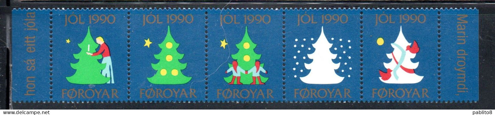 FAEROER FAROE ISLANDS Féroé Faroer Føroyar 1990 CHRISTMAS NATALE NOEL WEIHNACHTEN NAVIDAD STRIP SET SERIE STRISCIA MNH - Faroe Islands