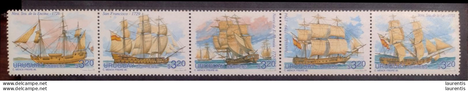 D2785  Ships - Voiliers - Uruguay 1996 MNH - 5,50 .jpg - Barche