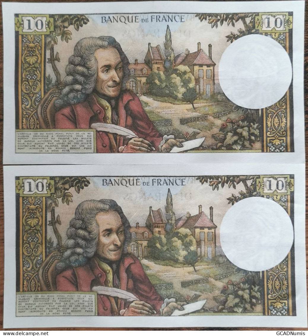 Suite De 2 Billets 10 Francs VOLTAIRE 8 - 5 - 1969 Z.483 Numéros Consécutifs - 10 F 1963-1973 ''Voltaire''