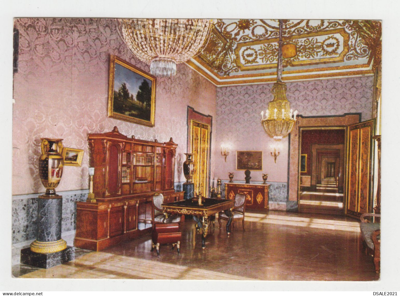 ITALY 1970s Pc W/Mi#1323 (25L) Stamp Telephone Sent NAPOLI To Bulgaria, View Postcard Palazzo Reale Interior (1987) - 1971-80: Marcofilia