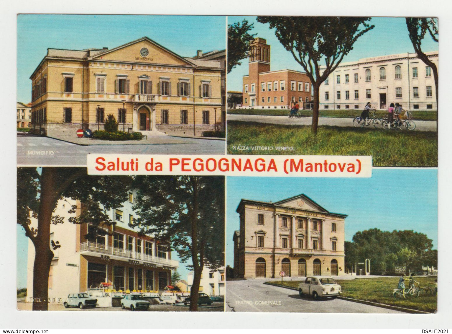 ITALY 1970s Pc W/Mi#1331 (50L) Stamp Sent To Bulgaria, View Postcard PEGOGNAGA (Mantova) Buildings, Car (4061) - 1971-80: Storia Postale