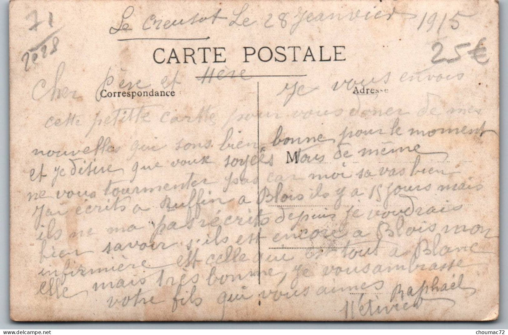 2028, Saône Et Loire, Le Creusot, Hôpital De Complément N° 27, Signé Raphael Hétivet - Le Creusot