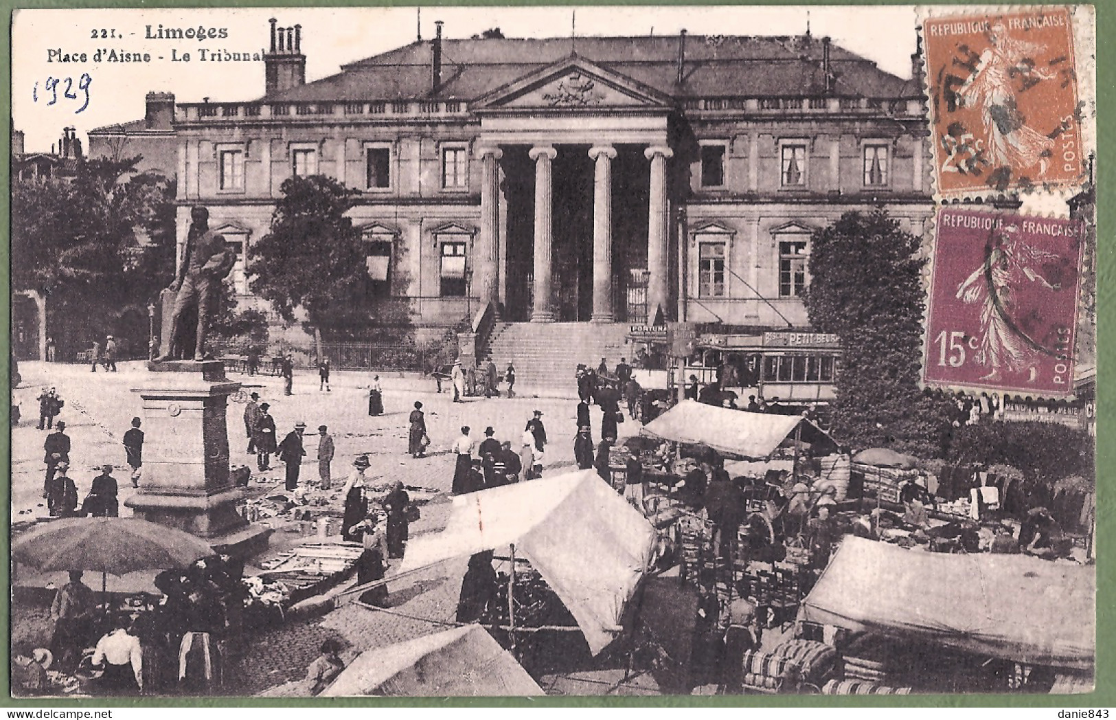 CPA - HAUTE VIENNE - LIMOGES - LE MARCHÉ PLACE D'AISNE - LE TRIBUNAL - Grosse Animation - Limoges