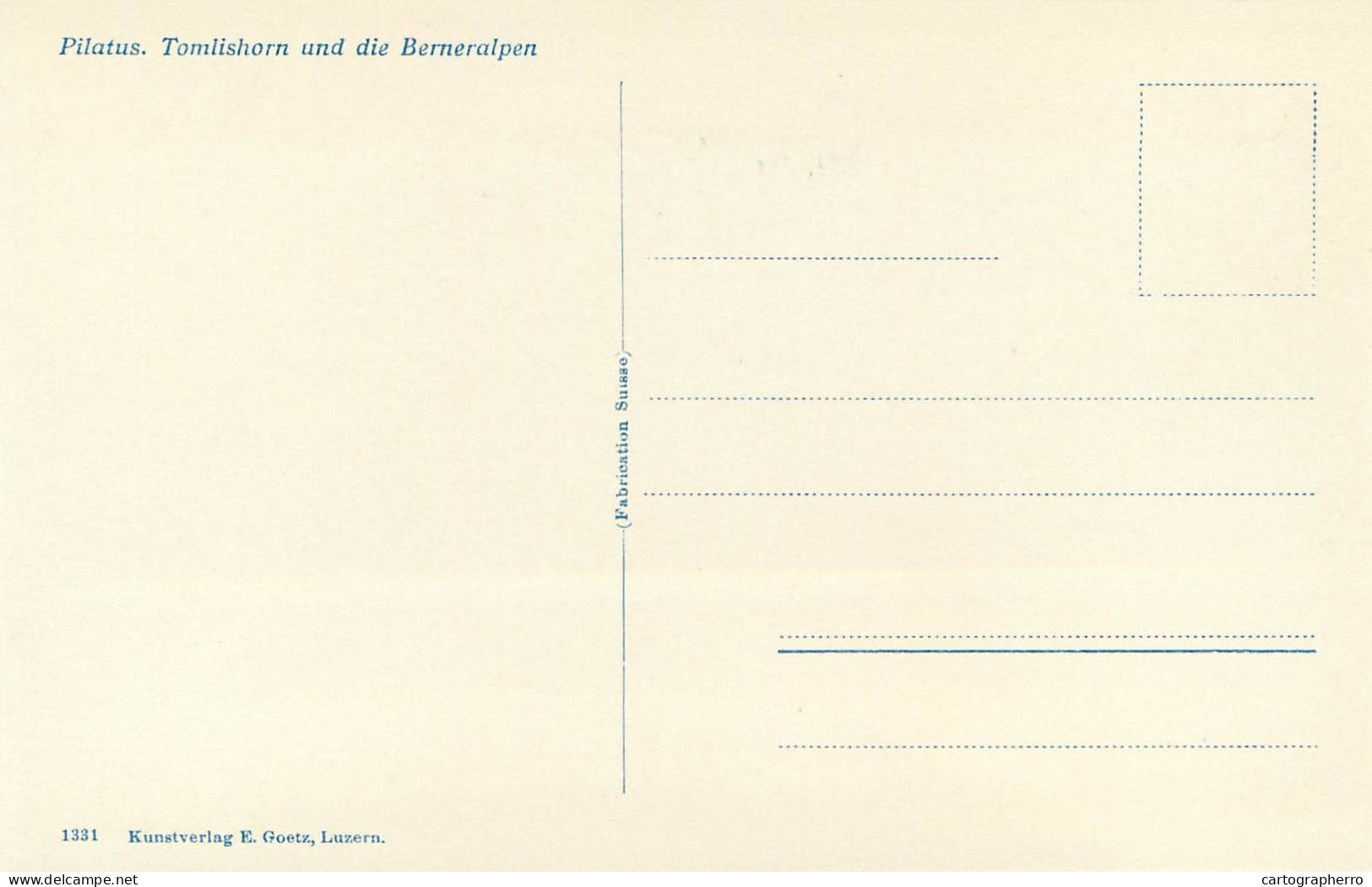 Postcard Switzerland Pilatus Tomlishorn Und Die Berneralpen - Altri & Non Classificati