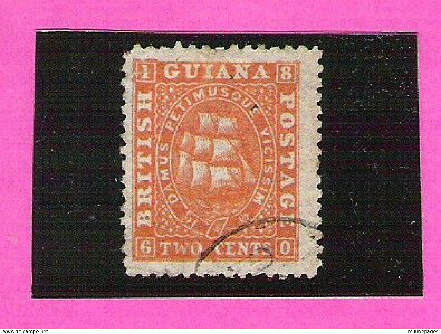 Guiana Guyane Britannique Armoiries Frégatte 2 Cent Orange Yvert 16 Canceled - Britisch-Guayana (...-1966)