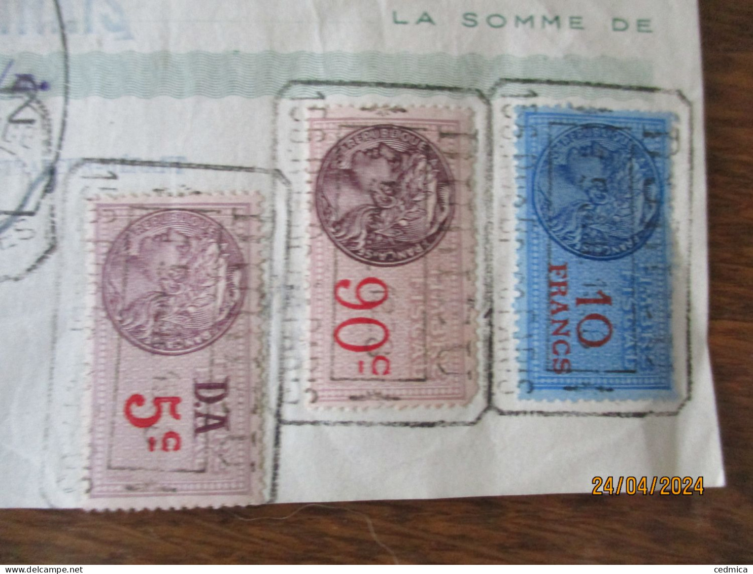 TIMBRES FISCAUX 10 FRANCS,90c,5c D.A SUR TRAITE MANUFACTURE DE CRAIES ROBERT DU 15 JUILLET 1938 - Brieven En Documenten