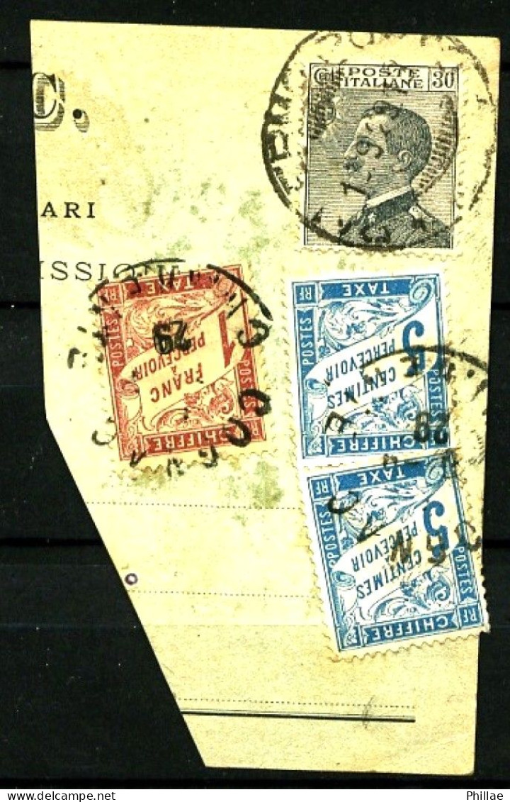TAXE  28 (x2) + 40 - Sur Fragment De Lettre D'Italie Taxée En France - 1929 - TB - 1859-1959 Usati