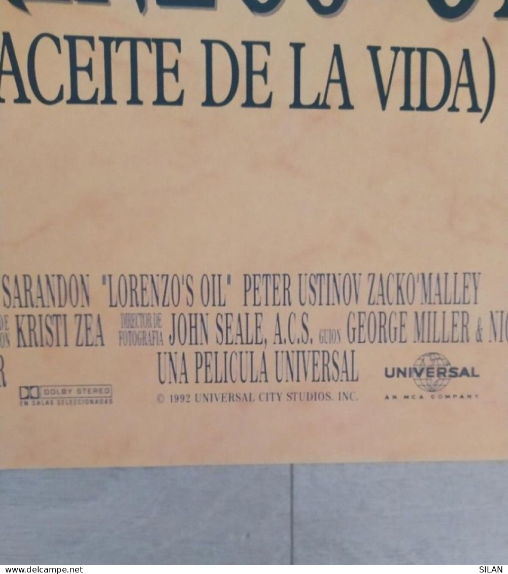 Cartel Original De Cine Del Estreno Lorenzo's Oil El Aceite De La Vida 1992 Affiche Originale Du Film Pour La Première - Otros