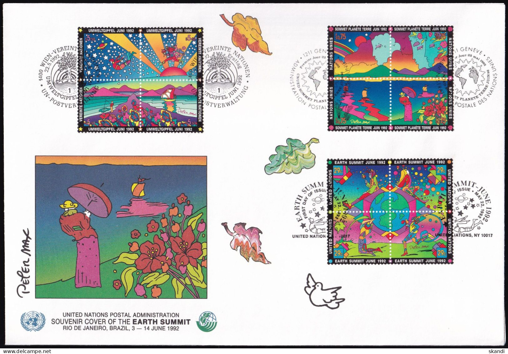 UNO NEW YORK - WIEN - GENF 1992 TRIO-FDC Umweltgipfel 1992 - New York/Geneva/Vienna Joint Issues