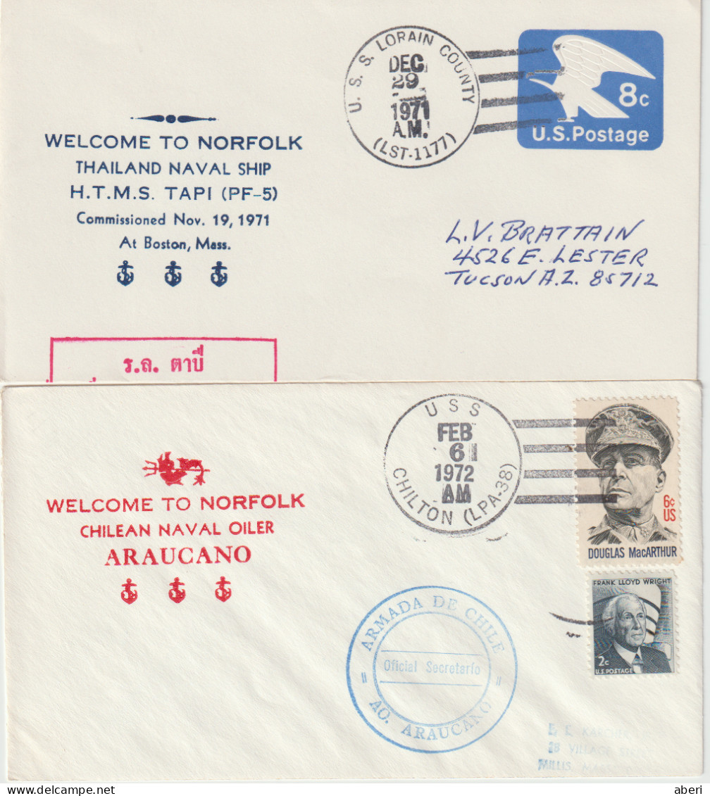 16022  WELCOME TO NORFOLK - 6 Enveloppes ; THAILAND - CHILI - ISRAEL - ESPAGNE - CANADA (2) - Correo Naval