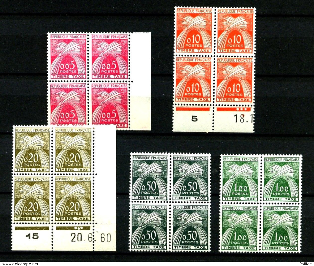 TAXE  90 / 94 - Gerbes NF - Série Complète 5 Blocs De 4 Exempl. - Neufs N** - TB - Cote 350 €+ - 1960-.... Nuevos