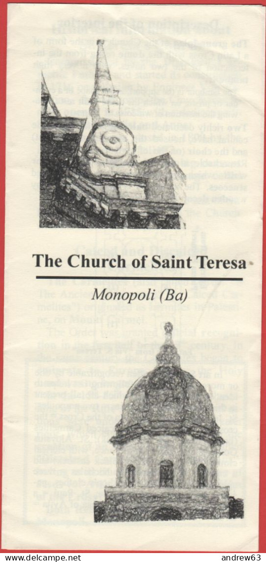 ITALIA - MONOPOLI - The Church Of Saint Teresa - Volantino Pieghevole Informativo In Inglese - Godsdienst & Esoterisme
