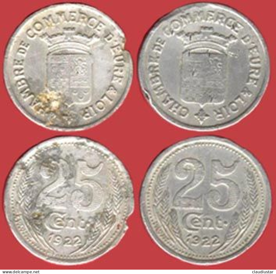 ** LOT  2  JETONS  EURE  Et  LOIR  1922 ** - Monedas / De Necesidad