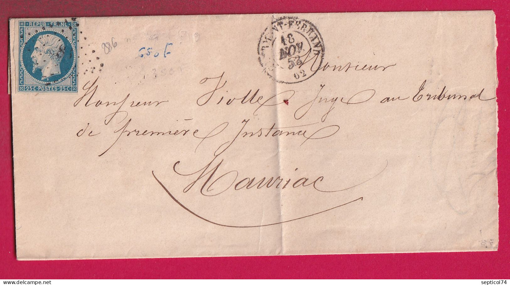 N°10 PC 886 CLERMONT FERRAND PUY DE DOME POUR MAURIAC CANTAL LETTRE - 1849-1876: Periodo Classico