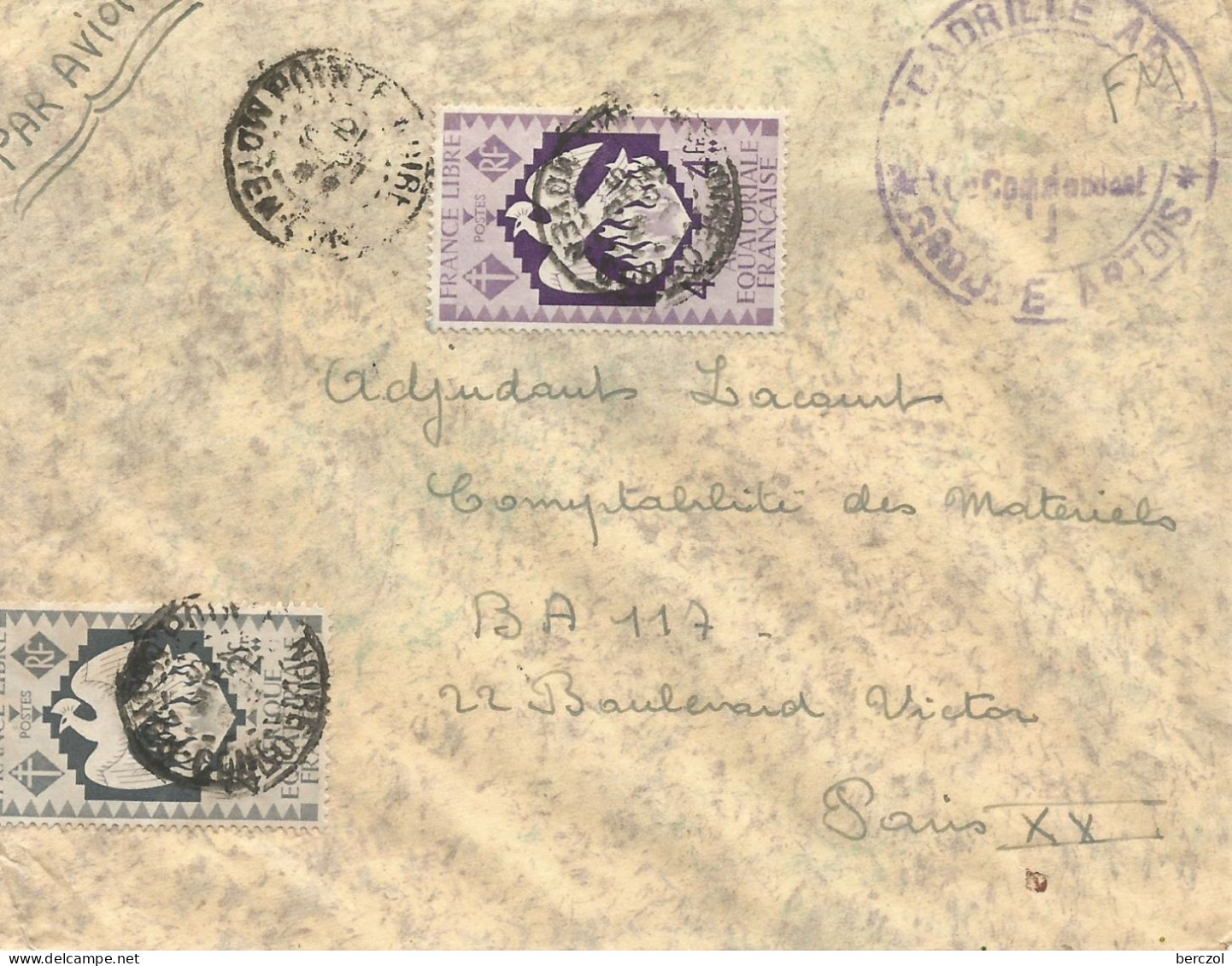 A.E.F. LETTRE PAR AVION FM TP N° 149,151 POINTE NOIRE MOYEN CONGO POUR PARIS TB - Lettres & Documents