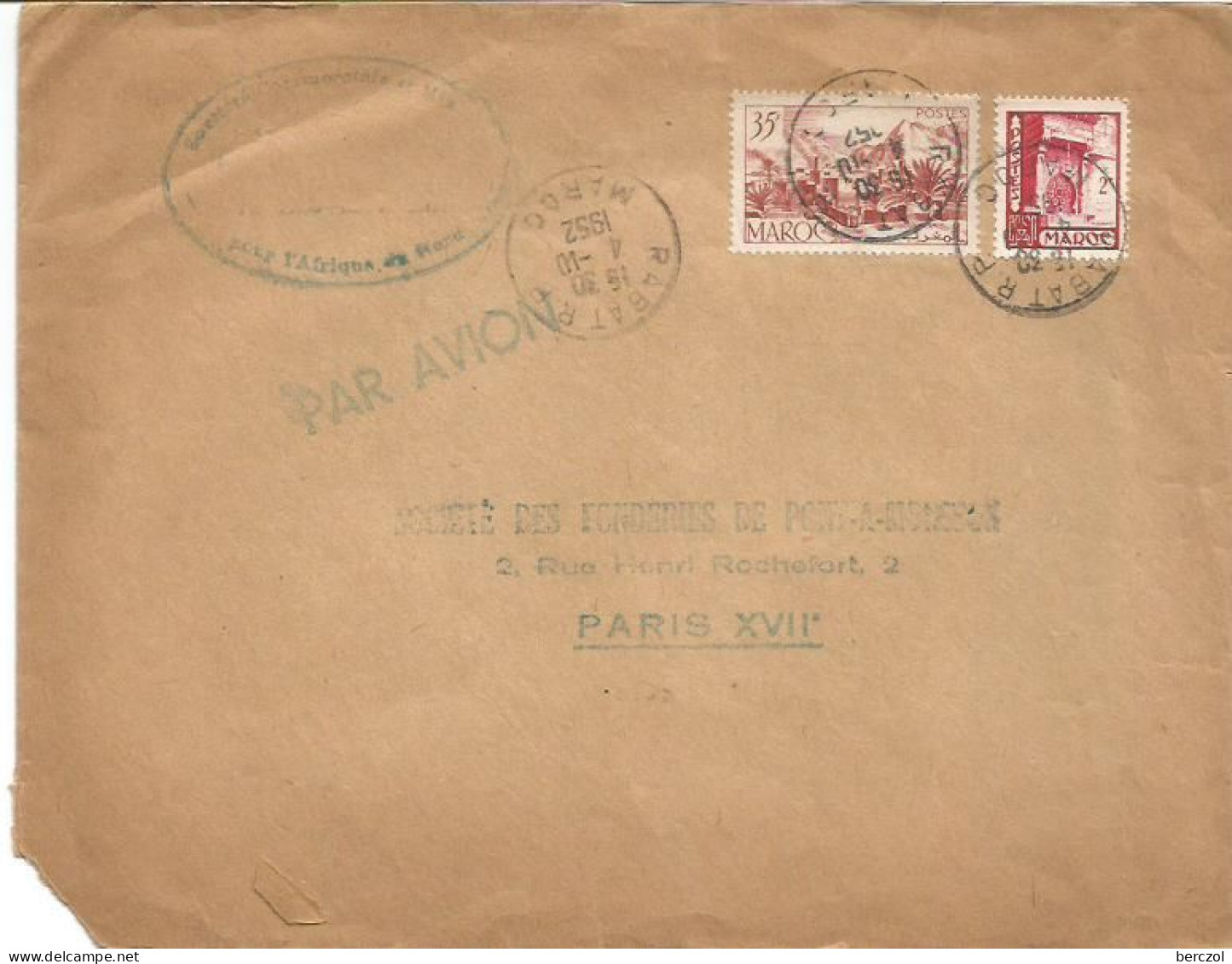 MAROC ANNEE 1952 LOT DE 4 LETTRES PAR AVION DE RABAT POUR SOCIETE DES FONDERIES DE PONT A MOUSSON PARIS - Lettres & Documents