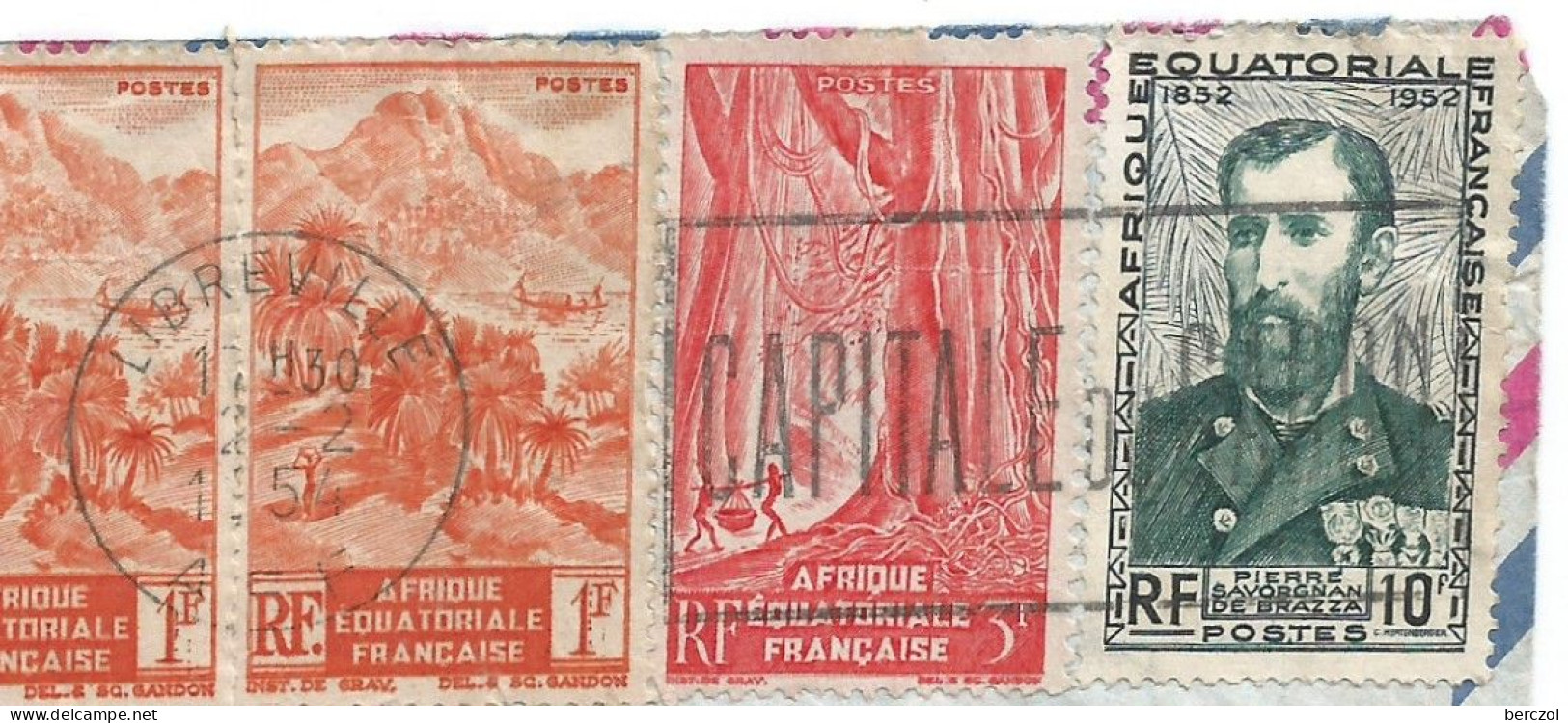 A.E.F. LETTRE PAR AVION TP N°214X2,218,228 LIBREVILLE POUR PARIS 2 2 1954 TB  - Storia Postale