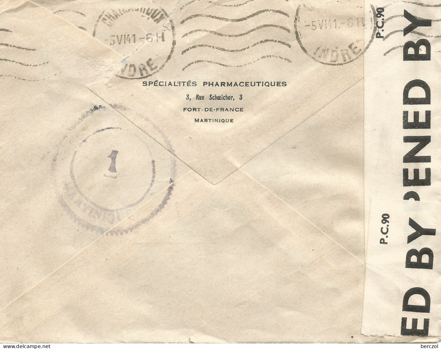 MARTINIQUE 1941 LETTRE DE FORT DE France POUR CHATEAUROUX 30 1 41 ++ CENSURE TB - Briefe U. Dokumente