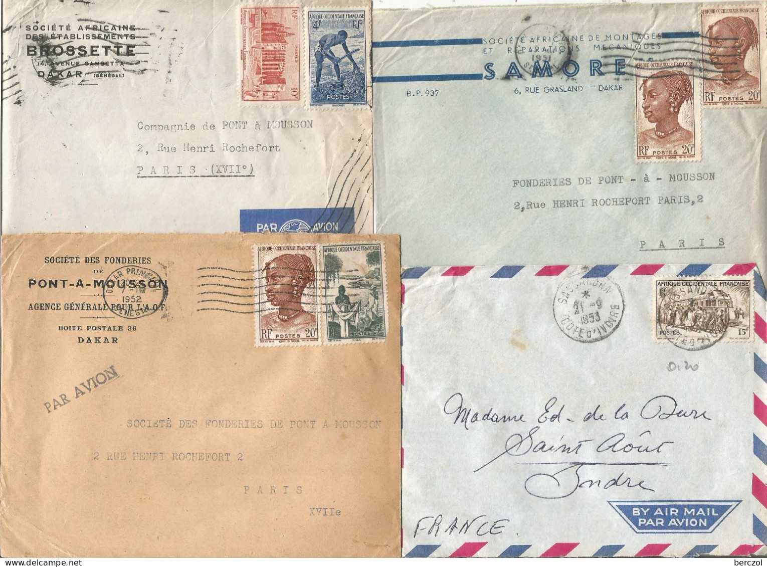 A.O.F. 1950/1954 LOT DE 12 LETTRES EN MAJORITE  PAR AVION TB  - Storia Postale