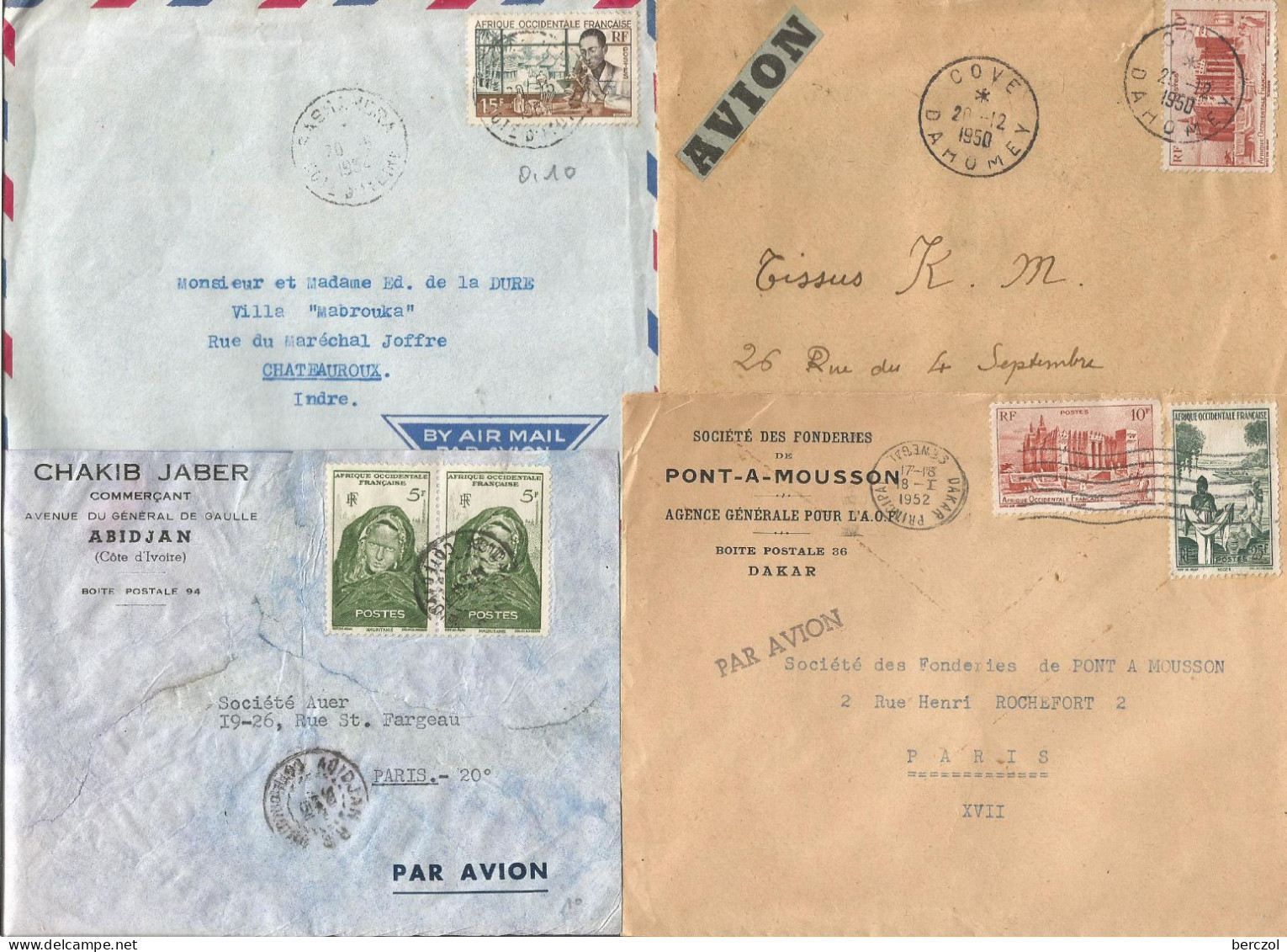 A.O.F. 1950/1954 LOT DE 12 LETTRES EN MAJORITE  PAR AVION TB  - Storia Postale