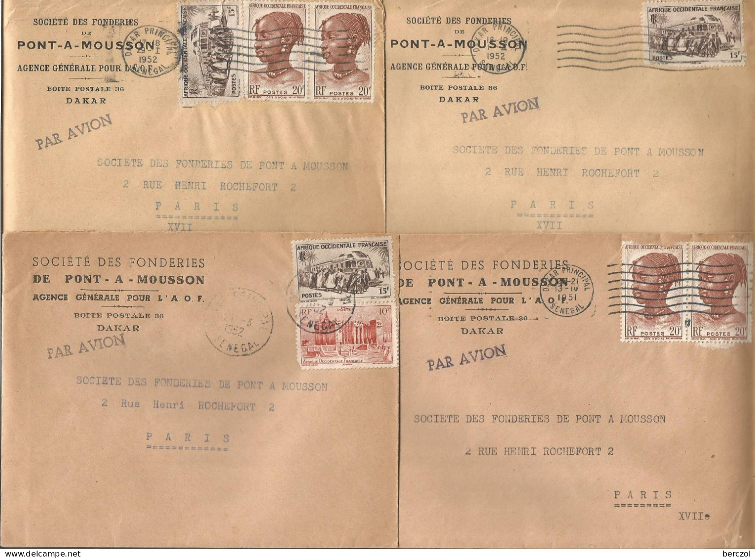 A.O.F. 1950/1954 LOT DE 12 LETTRES EN MAJORITE  PAR AVION TB  - Briefe U. Dokumente