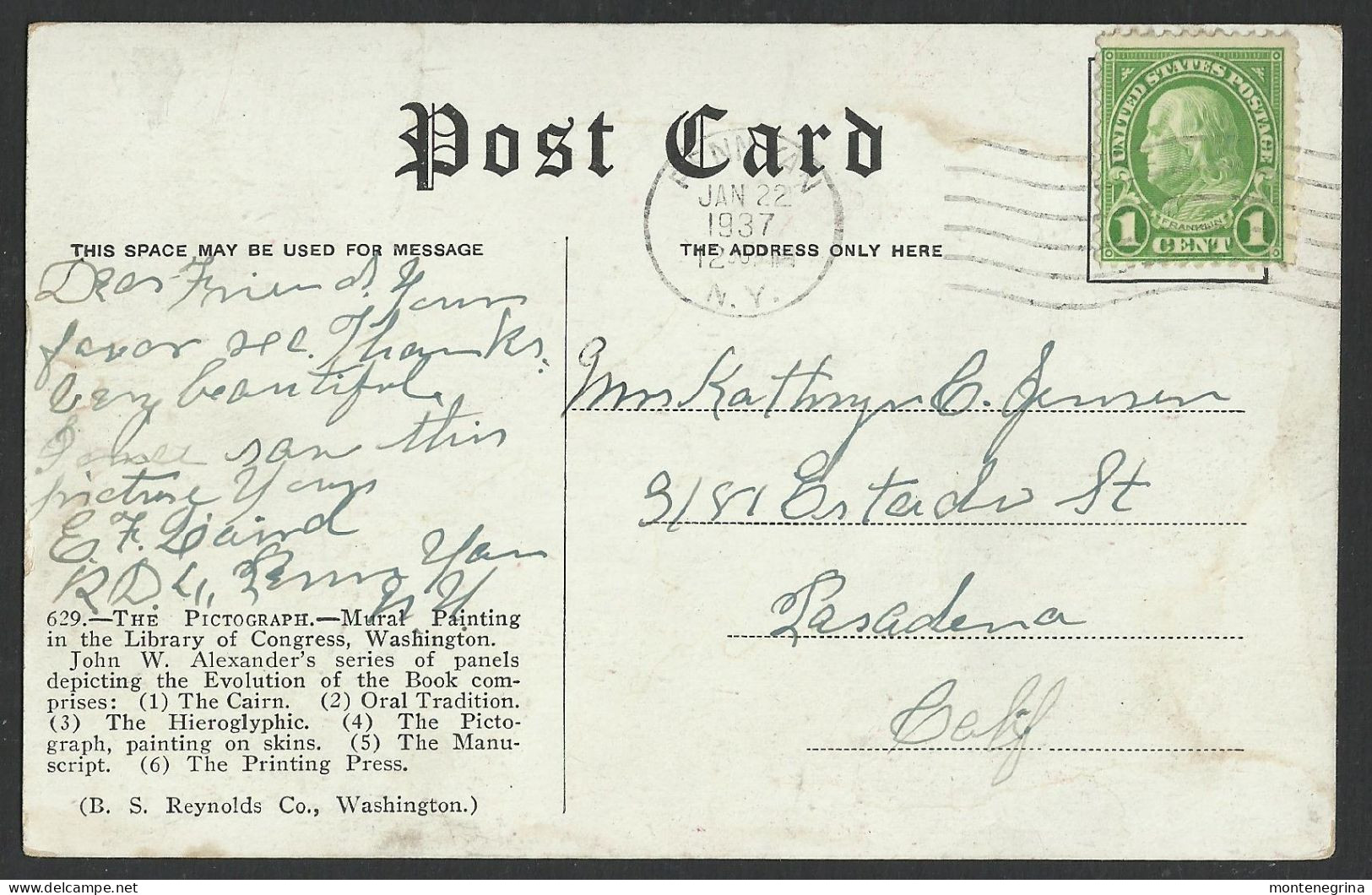 WASHINGTON - "The Pictograph" - J.W . Alexander - 1937 Old Postcard (see Sales Conditions)10191 - Washington DC