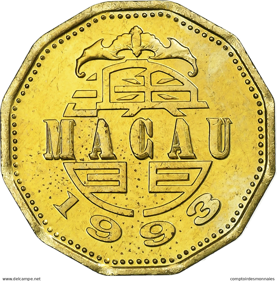 Macao, 20 Avos, 1993, British Royal Mint, Laiton, SPL, KM:71 - Macau