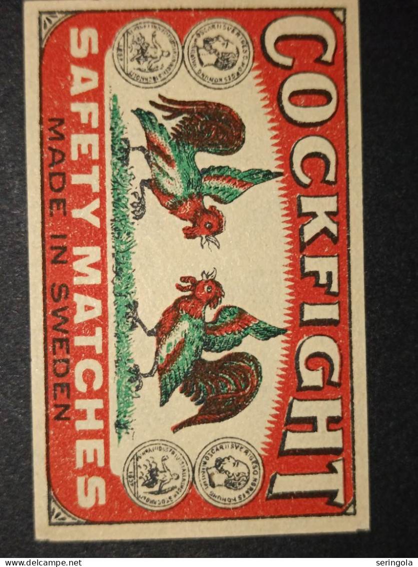 Cockfight Matches. Manufactured Sweden - Matchbox Labels