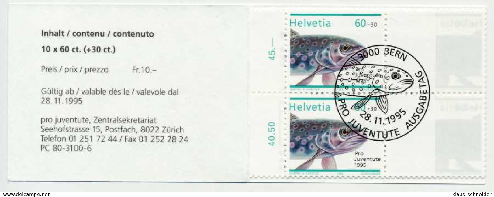 SCHWEIZ MARKENHEFT PJ Nr MH 0-103 ESST X51615E - Postzegelboekjes