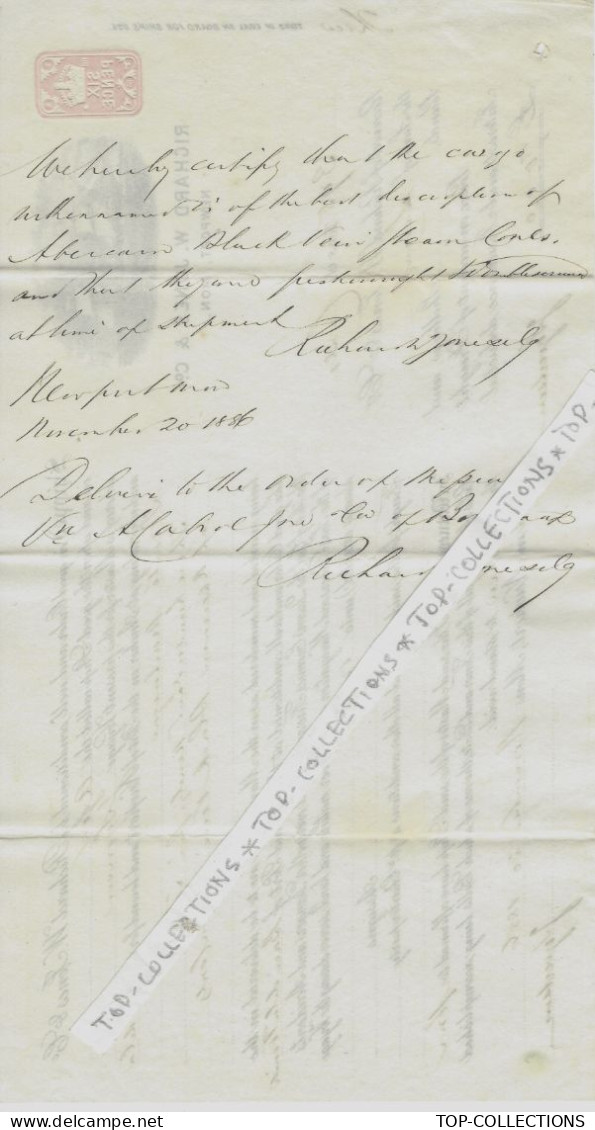 NAVIGATION BILL OF LADING 1886 RICHARD W. JONES NEWPORT Wales Pays De Galle U.K. Charbon Pour La Baie De La Trinité - 1800 – 1899