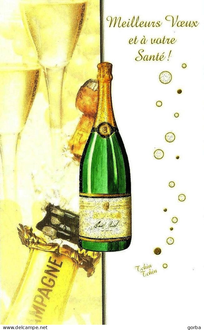 *Lot De 2 CPM -  Meilleurs Vœux - Oiseaux Dans Paysage Enneigé Et Bouteille De Champagne - Nieuwjaar