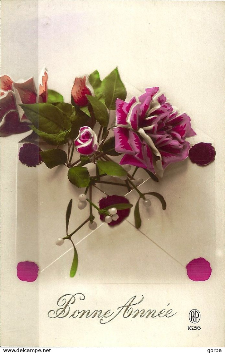 *CPA -  S5 - Carte De Voeux - Roses Et Gui - - Nieuwjaar