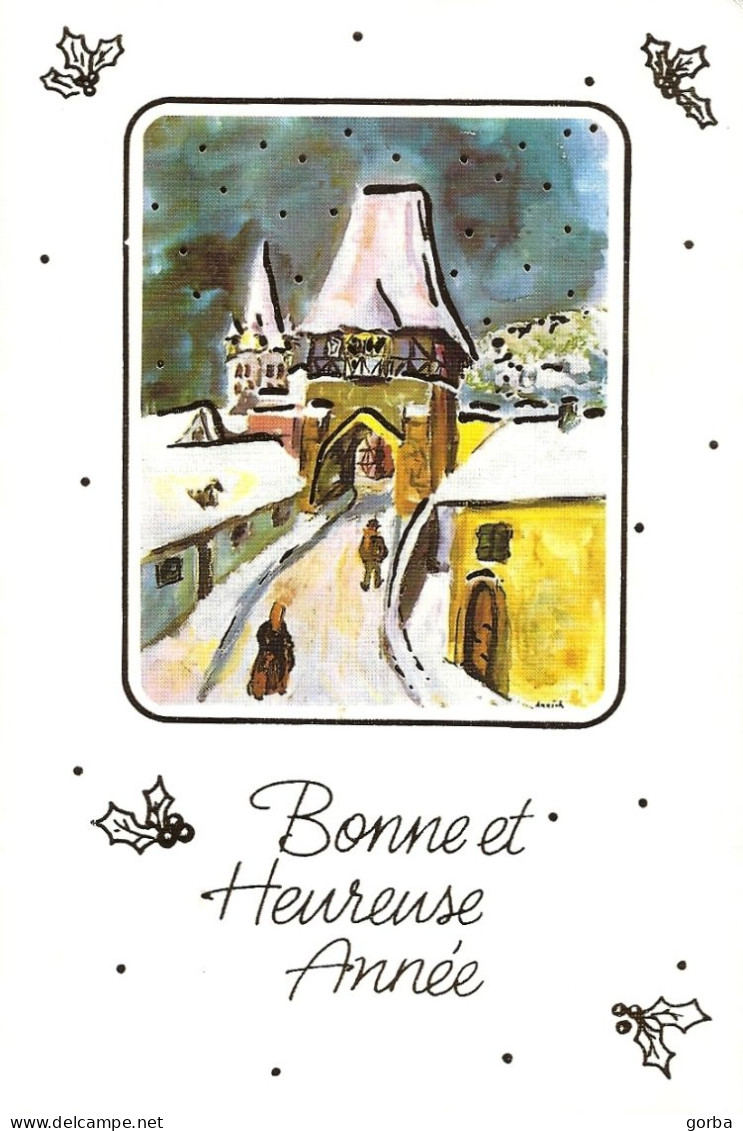 *CPM Double - Carte De Voeux - Le Village En Parure D'hiver - Peinture De Maryse Tovae - Nieuwjaar