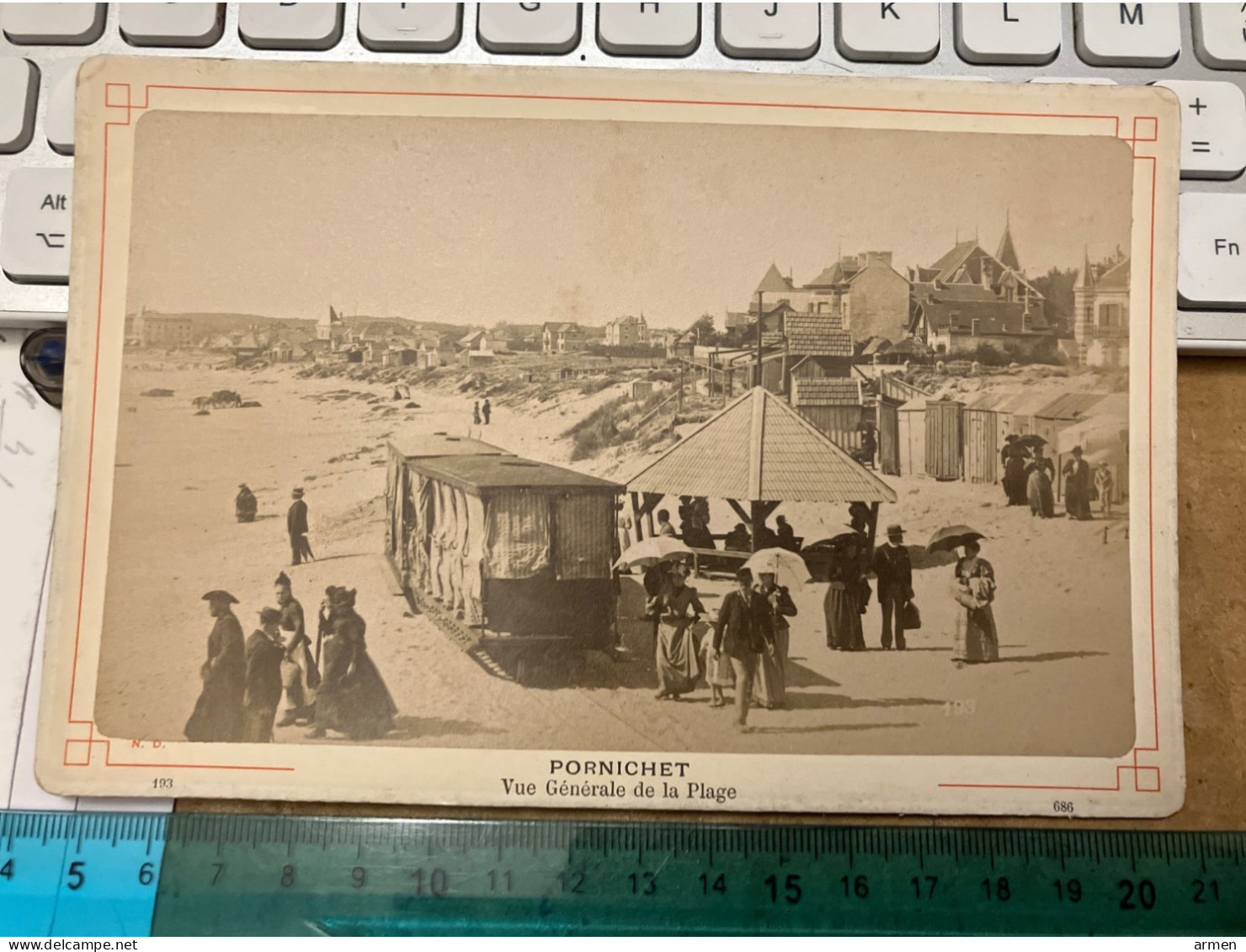 Photo Albuminé Vers 1880  Pornichet Loire Atlantique (44)  Plage Tramway Animée - Antiche (ante 1900)