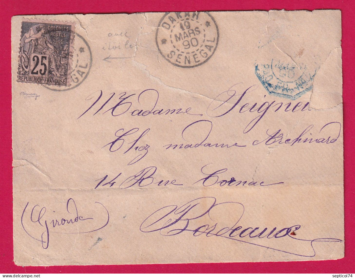 DAKAR SENEGAL 1890 ALPHEE DUBOIS POUR BORDEAUX LETTRE - Lettres & Documents