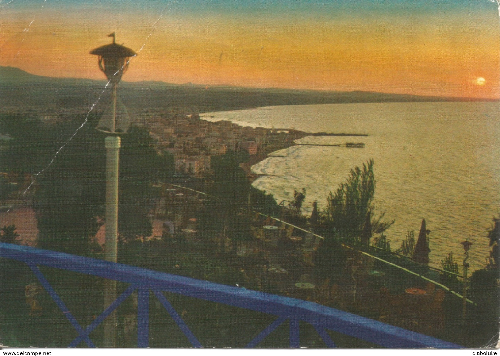 (PU) RIVIERA ADRIATICA, TRAMONTO DA GABICCE MONTE - Cartolina Viaggiata, Francobollo Asportato, Piega - Autres & Non Classés