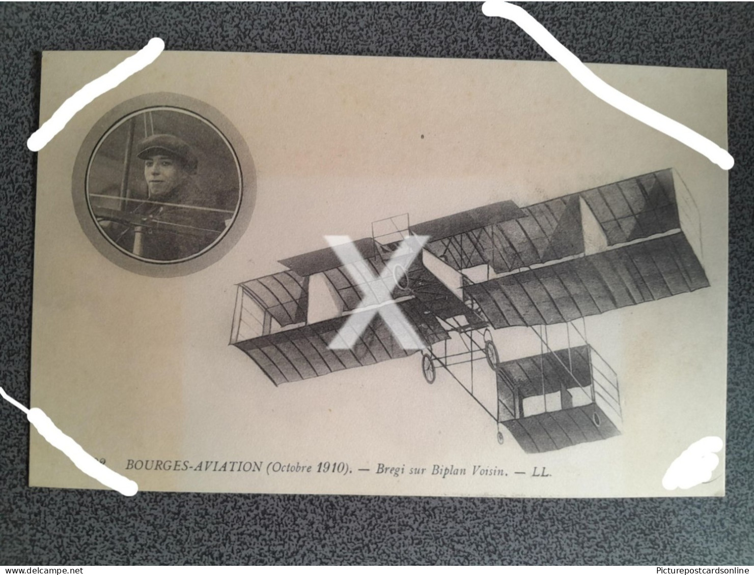 BOURGES AVIATION OCTOBRE 1910 BREGI SUR BIPLAN VOISIN OLD B/W POSTCARD MONOPLANE FRANCE PILOT LL LEVY - ....-1914: Précurseurs