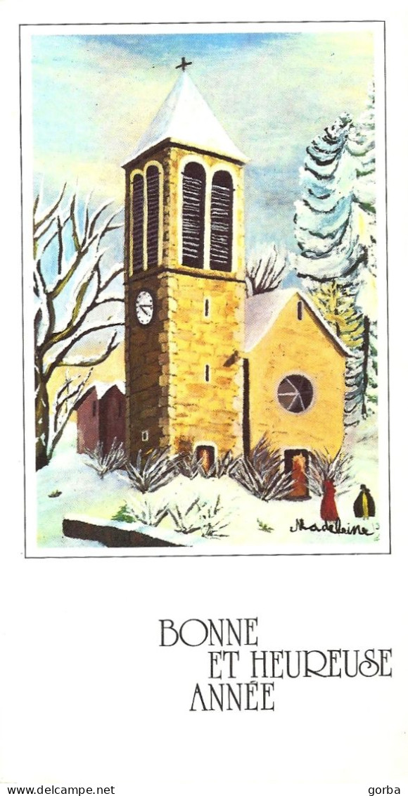 *CPM Double - Carte De Voeux - La Petite église -  Peinture De Madeleine Jars - Nieuwjaar