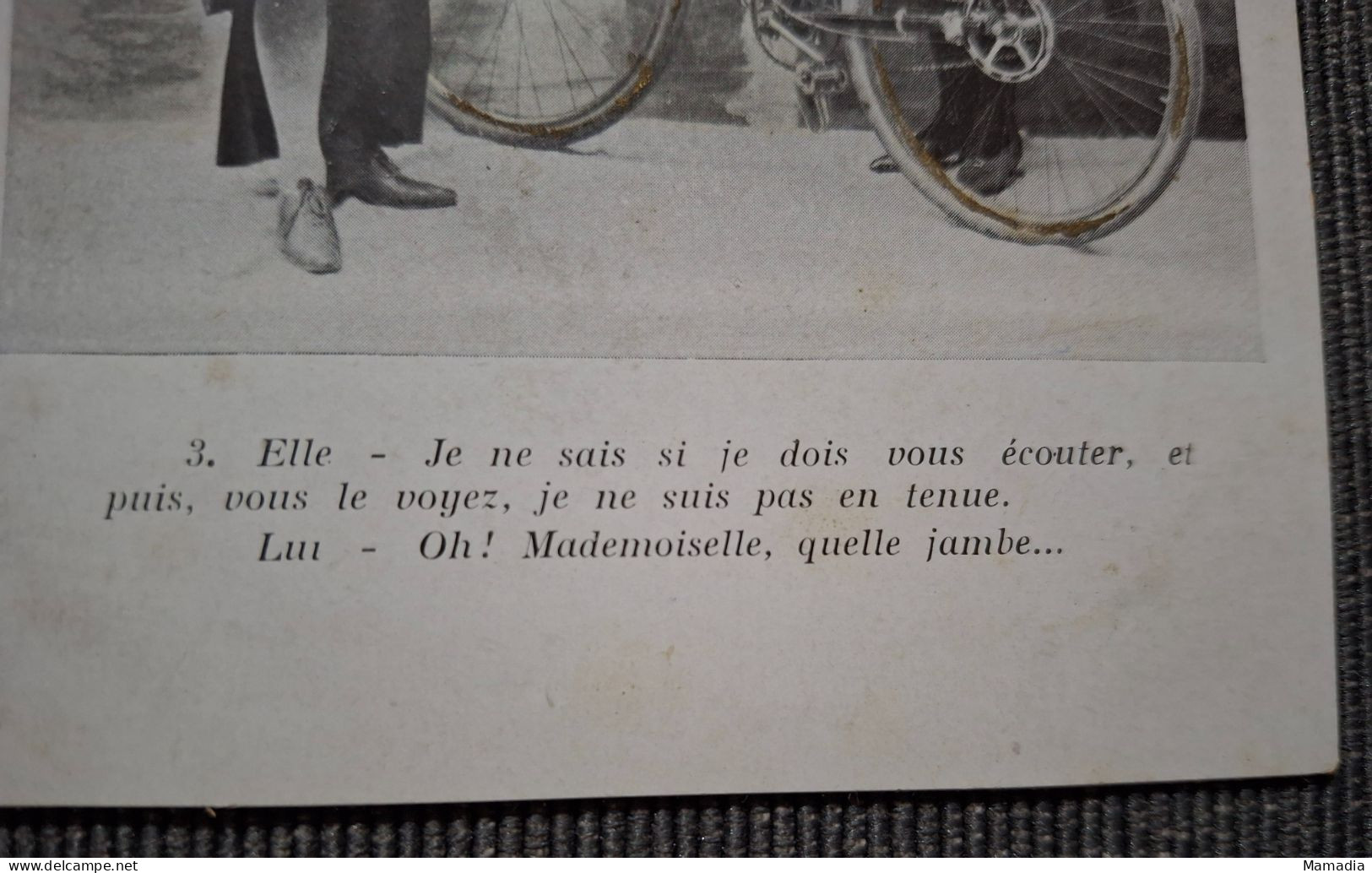 CARTE POSTALE ANCIENNE CYCLE VELO SERIE "MADEMOISELLE ECOUTEZ-MOI DONC" N°3 / 6 - Couples