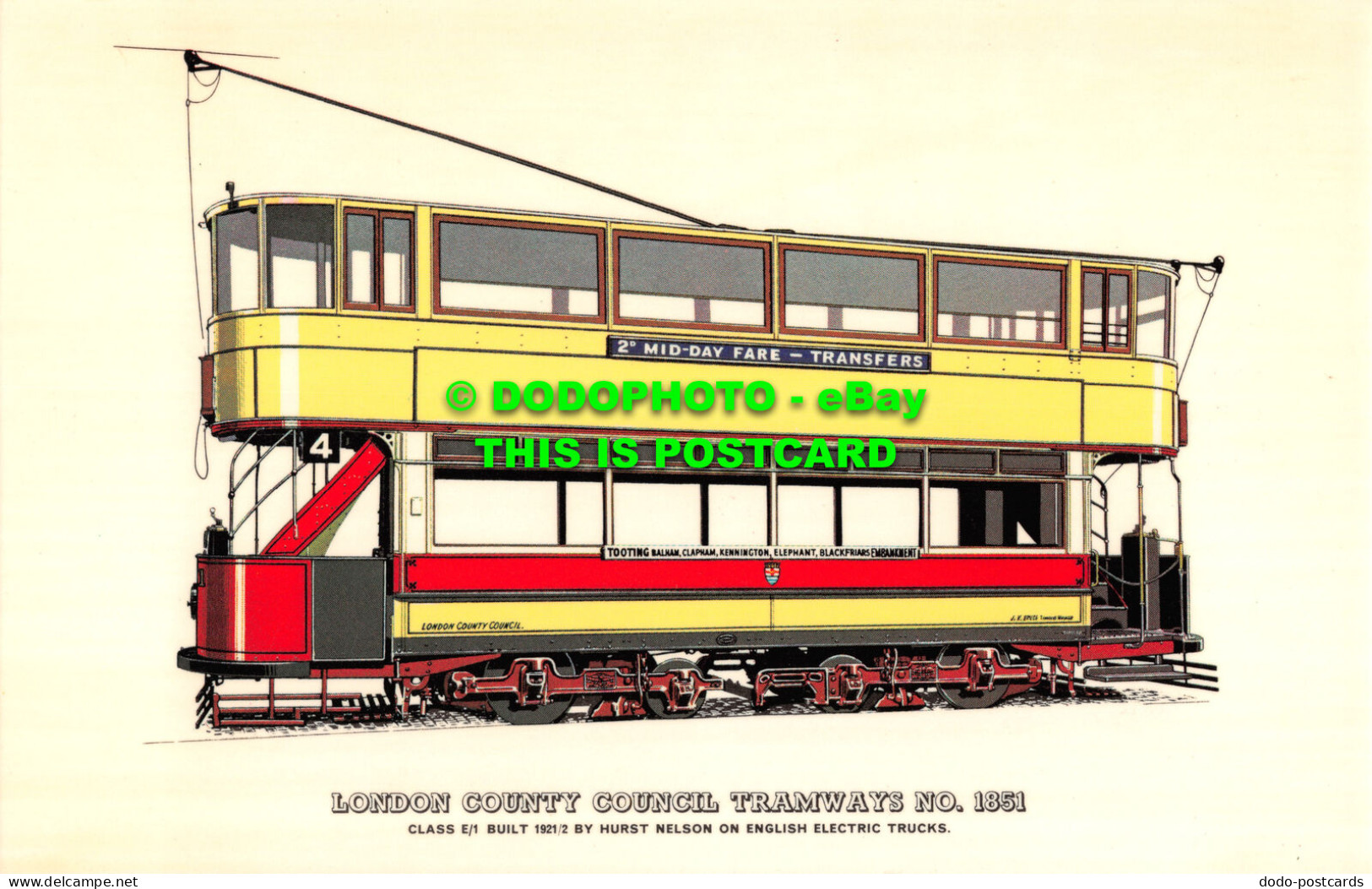 R522328 London County Council Tramways No. 1851. Class E. 1. Built By Hurst Nels - Autres & Non Classés