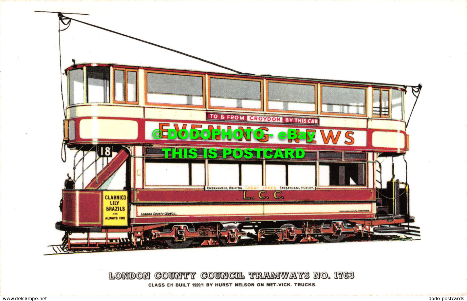 R522329 London County Council Tramways No. 1763. Class E. 1. Built 1920. By Hurs - Autres & Non Classés