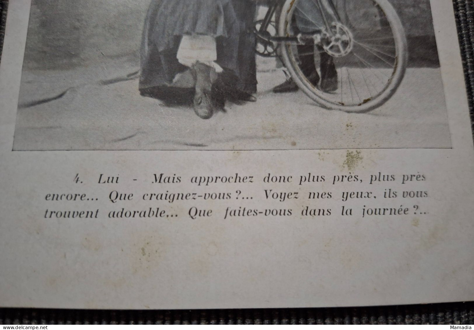 CARTE POSTALE ANCIENNE CYCLE VELO SERIE "MADEMOISELLE ECOUTEZ-MOI DONC" N°4 / 6 - Couples