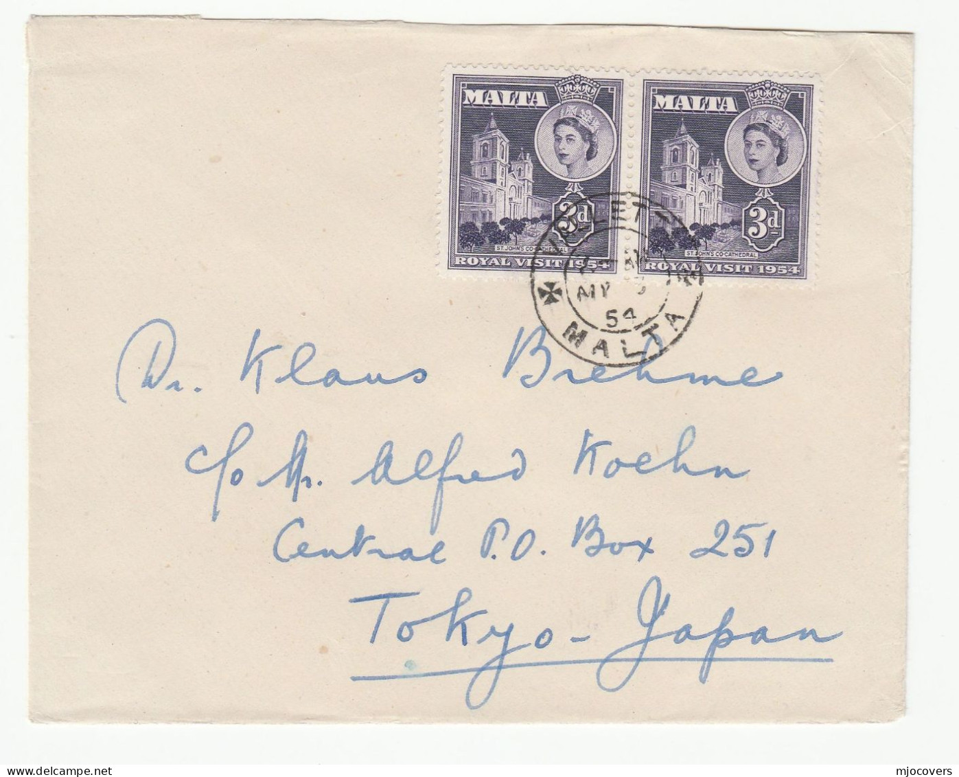 1954 MALTA  To JAPAN  Multi St John's CATHEDRAL Stamps COVER - Malta