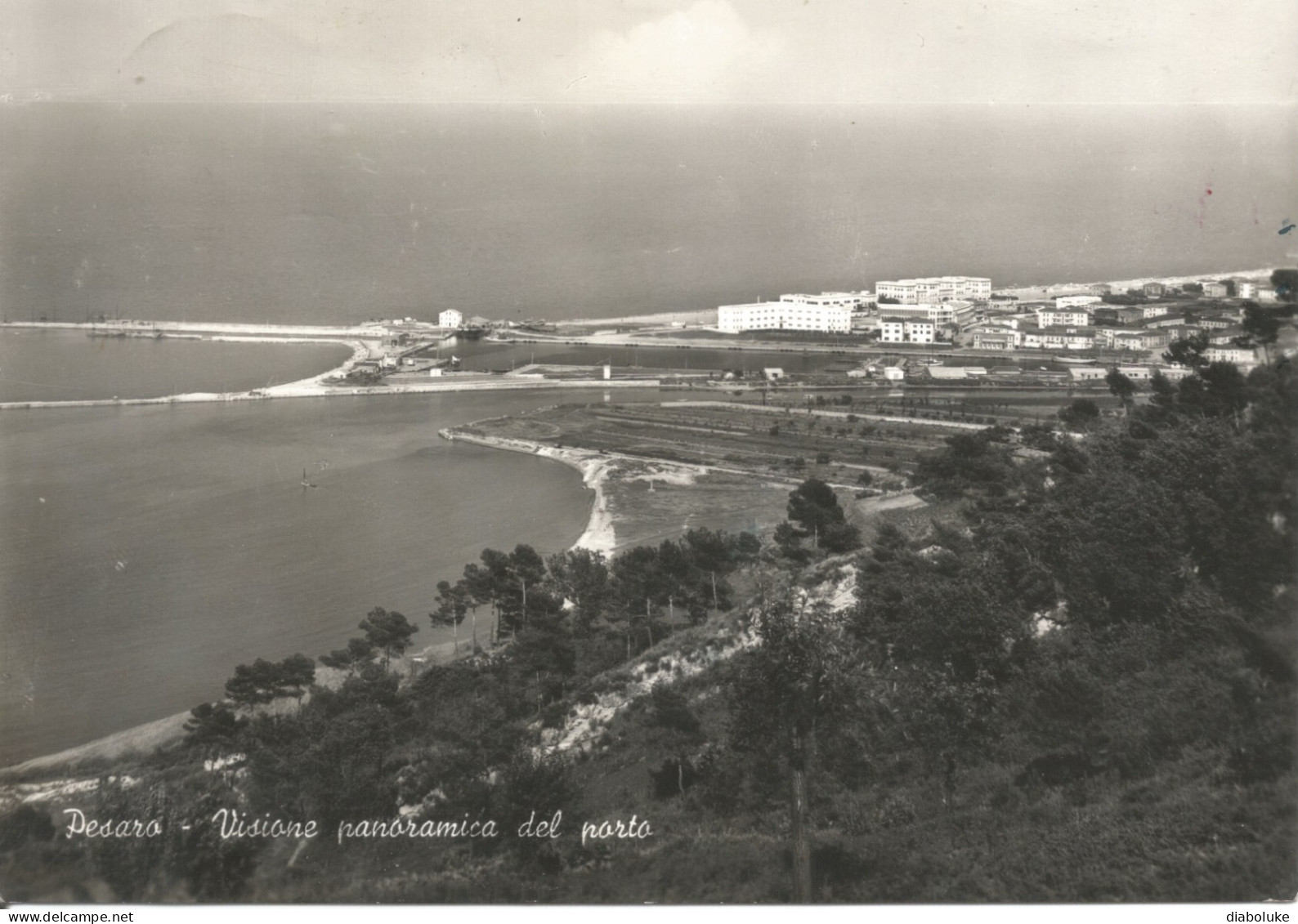 (PU) PESARO, VISIONE PANORAMICA DEL PORTO - Cartolina B/n Viaggiata, Francobollo Asportato - Pesaro