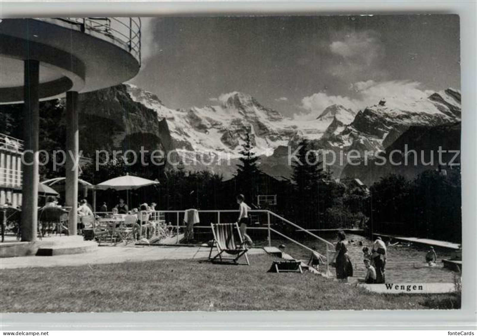 13303300 Wengen BE Freibad Gaststaette Terrasse Alpenblick Berner Alpen Wengen B - Autres & Non Classés