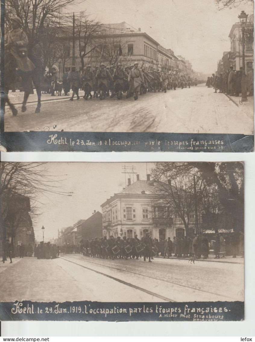KEHL 29 JANVIER OCCUPATION DES TROUPES FRANCAISES DEUX CARTES PHOTOS ECRITES EN 1919 - Kehl