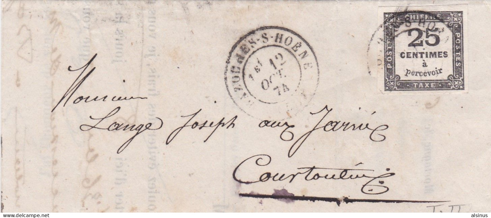 FRANCE - 1871/78 - TAXE - N°5A - 25 C NOIR - TYPE II - SUR LETTRE - 1859-1959 Brieven & Documenten