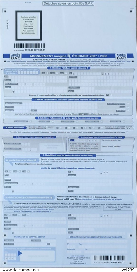 France. Formulaire Demande Carte ImagineR + Envelope - Non Classés