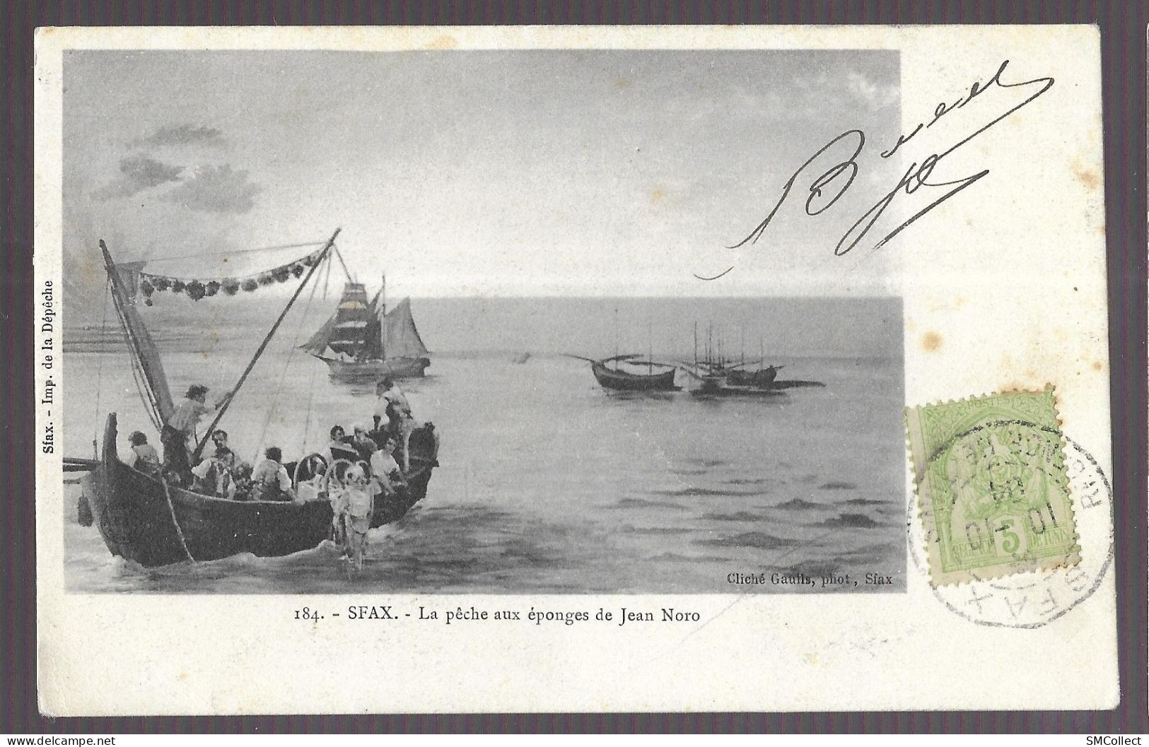 Sfax. La Pêche Aux éponges De Jean Noro. Cachet SFAX + Timbre Régence De Tunis (A17p13) - Tunesien