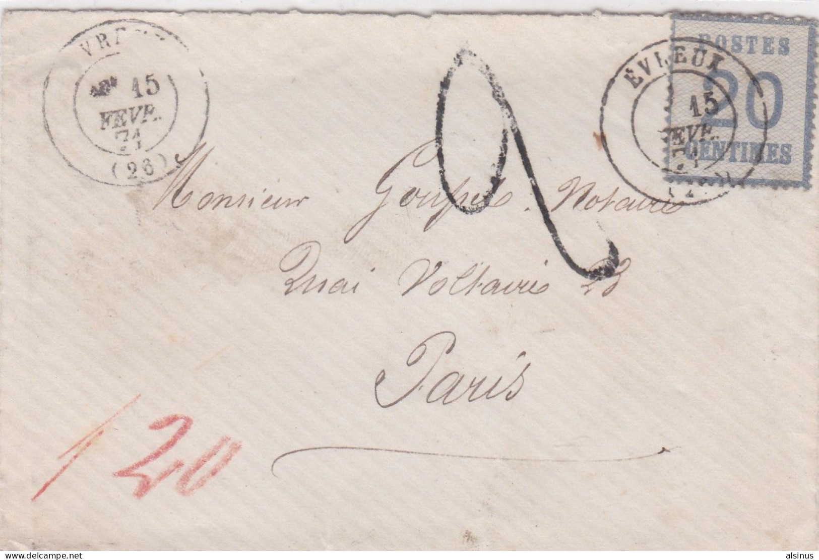 FRANCE - 1870/71 - ALSACE-LORRAINE - N° 6 - 20 C BLEU - SUR LETTRE - Cartas & Documentos